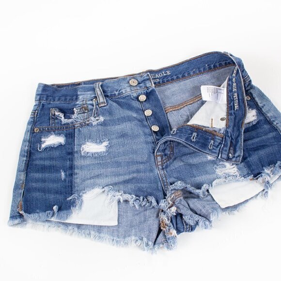American Eagle Vintage Hi-Rise Festival Button Fly Shorts Size 8 - Picture 4 of 7